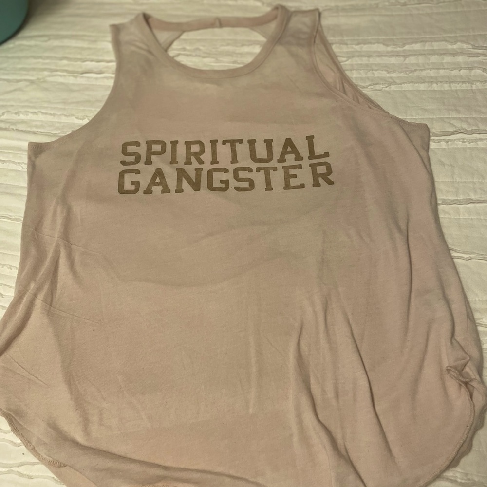 Spiritual Gangster Pale Pink Muscle Tee with Gold Logo